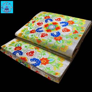 【美品】 六通柄袋帯 雪輪紋様 銀糸 シルバー系 黒留袖 色留袖 訪問着 振袖