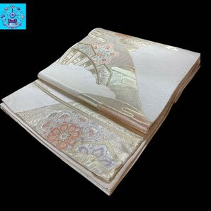 【美品】 六通柄袋帯 扇面エ霞模様 金糸 黒留袖 色留袖 訪問着 礼装フォーマル