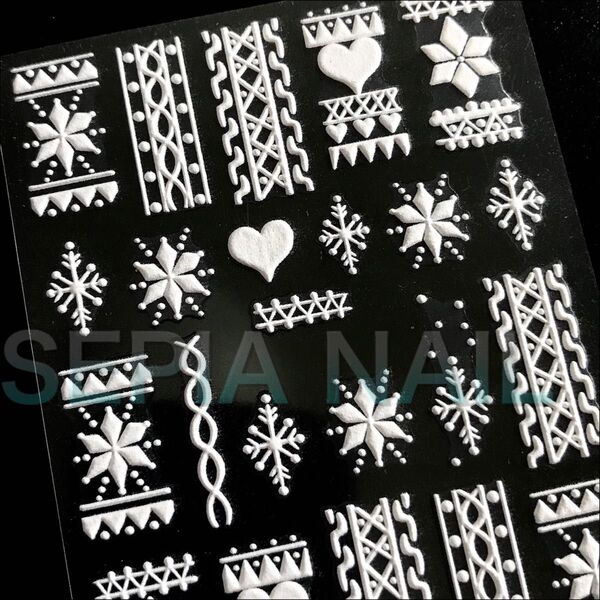 5D ネイルシール ステッカー 雪の結晶 ニットネイル マット ホワイト 【5D02】