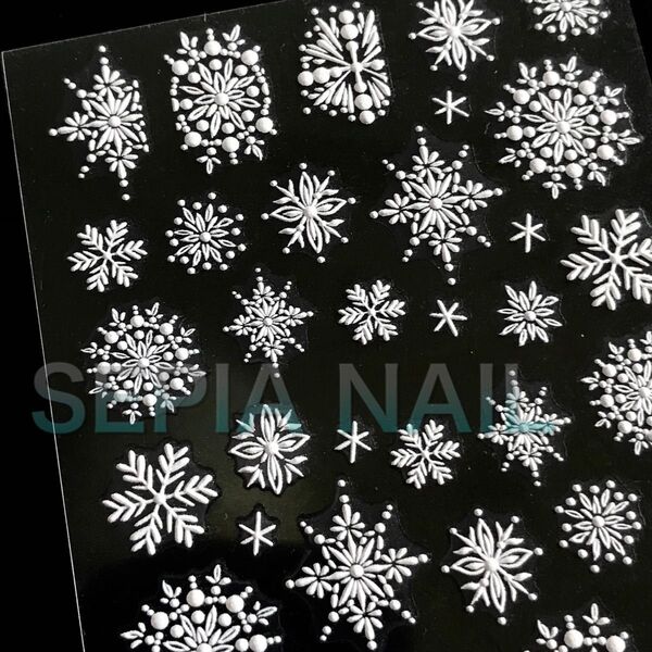 5D ネイルシール ステッカー 雪の結晶 スノーフレーク マット ホワイト 【5D04】