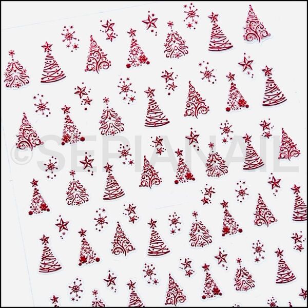 ネイルシール ステッカー クリスマス ツリー 星 雪の結晶 レッド【D202R】