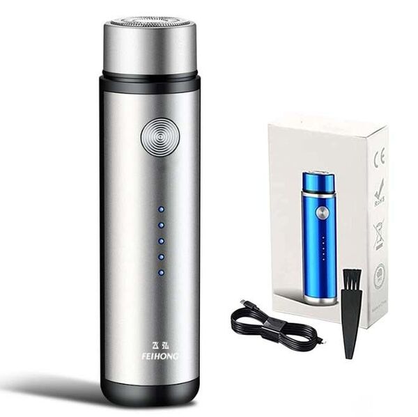 電気ミニシェーバー髭剃り 回転式シェーバー 電動髭剃り USB充電式(シルバー)
