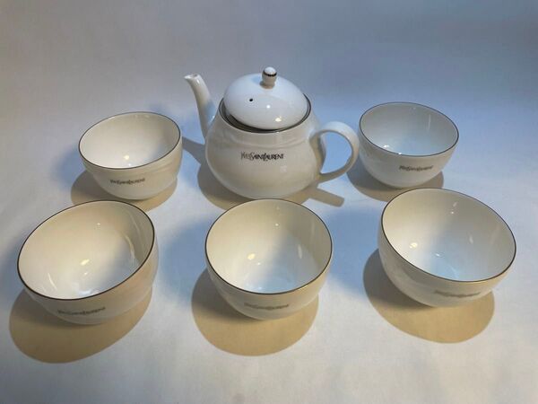 YVES SAINT LAURENT / yamaka 茶器セット 湯呑み 茶器 ホワイト×金彩 美品 未使用品 ポット