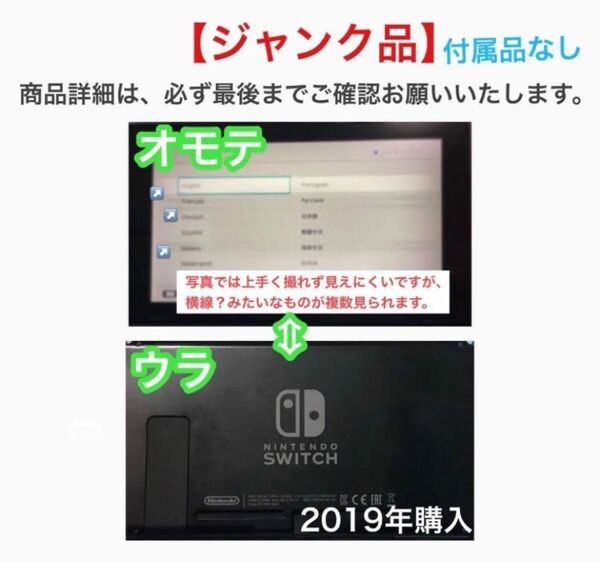 【付属品なし】 Nintendo Switch 本体 のみ 【ジャンク】 2019年購入/正規品 任天堂 ニンテンドースイッチ