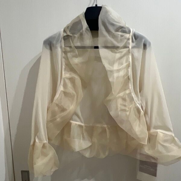 クリーム色 シフォン フリル カーディガン