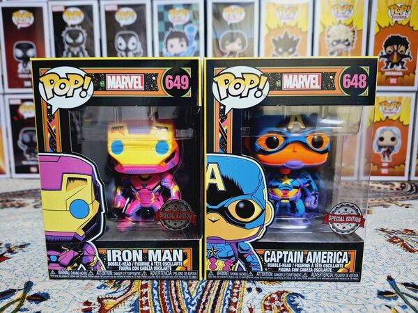 【Funko POP】MARVEL ブラックライト版 No.649 アイアンマン No.648 キャプテンアメリカ