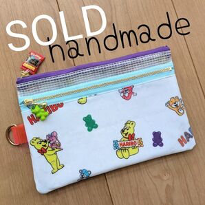 ハンドメイド ハリボー HARIBO くまグミ Wファスナーポーチ スマホショルダービニールポーチ フラットポーチ アメキャラ