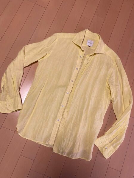 超美品★マッキントッシュフィロソフィー★長袖リネンシャツ★サイズ38★カッタウェイ★麻100%★黄色★レモンイエロー
