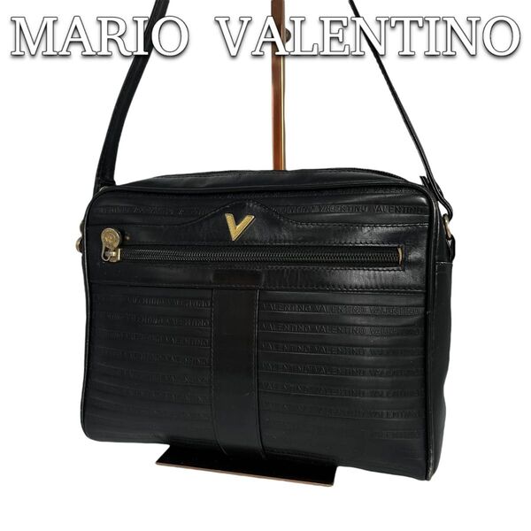 美品 MARIO VALENTINO マリオバレンチノ ショルダーバッグ レザー ブラック ヴィンテージ 肩掛け ゴールド金具