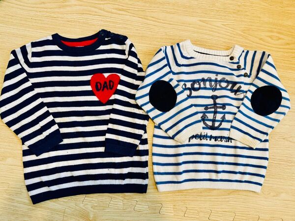 月末処分 H&M ニット 90 まとめ売り 2枚 セーター ボーダー 長袖 トップス