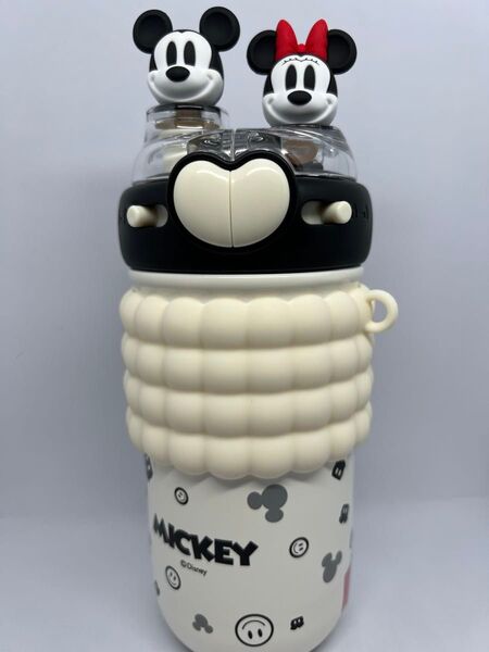【新品未使用】キャラクター水筒 ミッキー&ミニー 肩掛け 紐付き 可愛い ディズニー 2wey ストロー 飲み口 タンブラー 子供