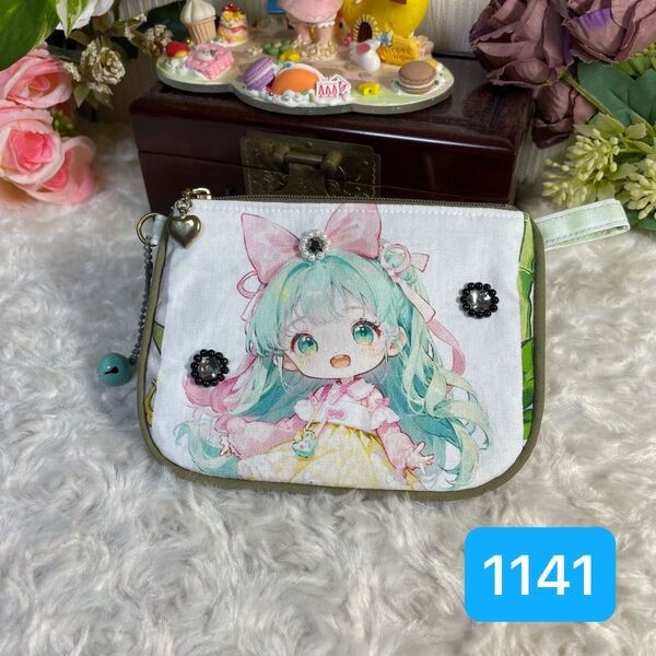 カード名刺ケース★携帯用ティッシュ入れ小物小銭入れフラットポーチ★1141美少女シリーズ パール刺繍