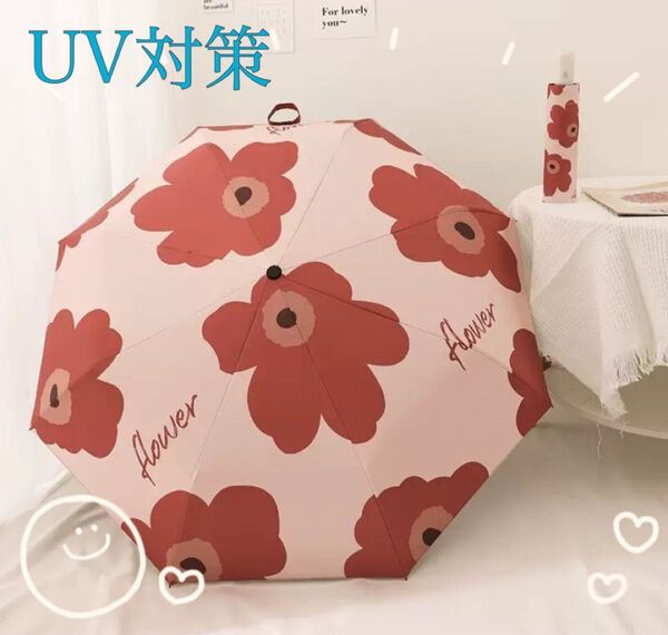 折りたたみ傘 日傘 晴雨兼用 UVカット 花柄 ピンク 可愛い ワンタッチ開閉