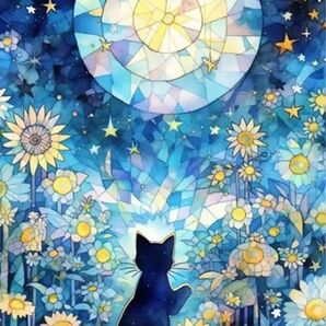ALLフェアリーダストビーズ ダイヤモンドアート 猫③ 月 風景
