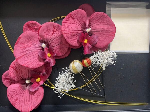 可愛い赤胡蝶蘭髪飾りセットドライフラワー 和装前撮り晴れの日 結婚式成人式卒業式