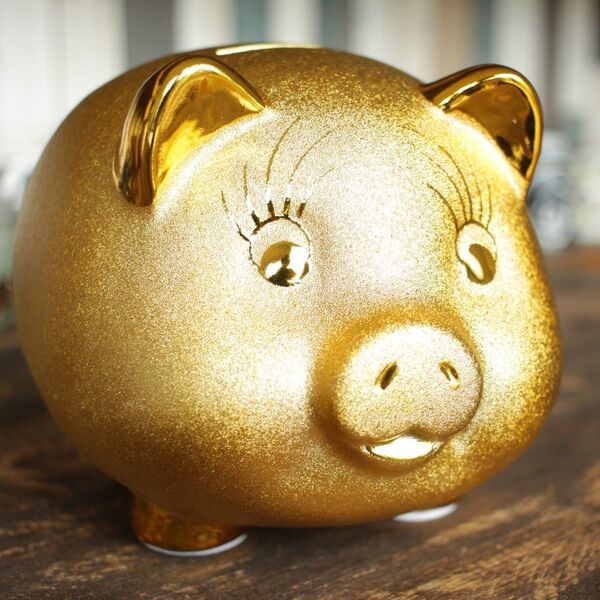 金の豚中 貯金箱 開運 金運 ゴールド 新品未使用 箱付 陶器 置物 インテリア