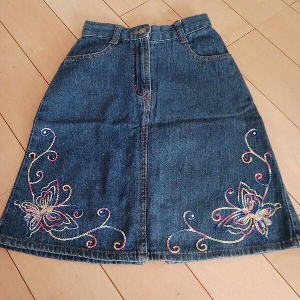 ラングラー デニムスカート 130 蝶 刺繍 チョウ ちょうちょ スパンコール Wrangler