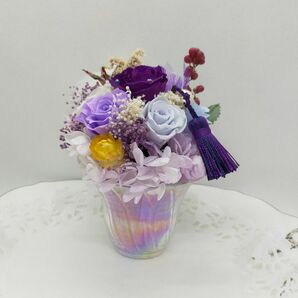 【お値下げ】プリザーブドフラワー 紫 グラス 仏花 6.11.21