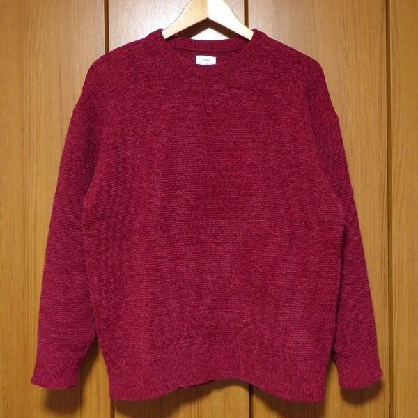 coen コーエン ◆ ポリモールニット クルーネック セーター ドロップショルダー【M】 ワインレッド