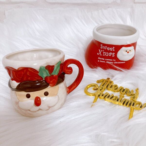 サンタクロース&クリスマスブーツ☆陶器の入れ物☆インテリア小物☆ディスプレイ☆2個セット+オマケ(サイズぴったりピック)