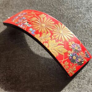 本鼈甲 鼈甲 ベッコウ べっこう 髪留め バレッタ 髪飾り 髪留 かんざし 赤 花柄 在銘 螺鈿 アクセサリー 蒔絵 ヘアピン