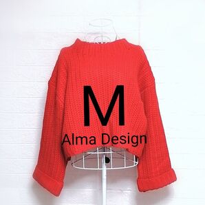 【USED/送料込】Alma Design M 長袖 レディース ニット セーター ショート丈 y2k レッド
