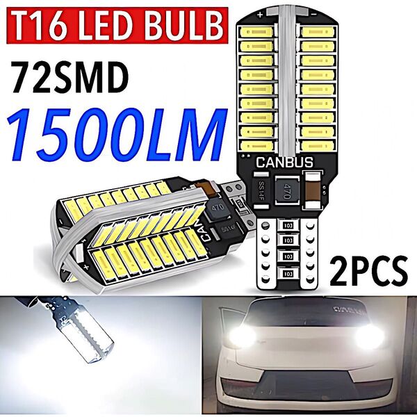 T16 T10 LED バルブ 2本 12V 24V 72SMD ホワイト CANBUS バックランプ 明るい 爆光 車検対応