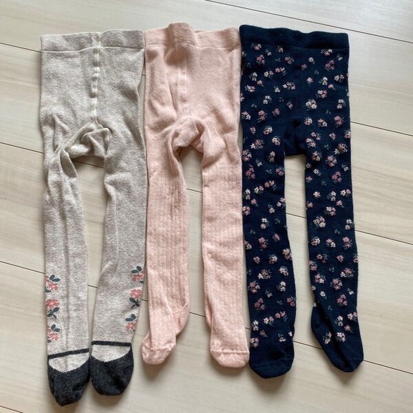 ベビータイツ 70センチ 3本セット 女の子 花柄