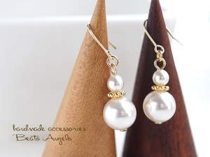 **+angelo+ Swarovski pearl. earrings (p-076) white G perfume bin titanium resin earrings 