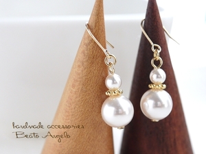 !+angelo+ Swarovski pearl. earrings (p-076) white G perfume bin titanium resin earrings 