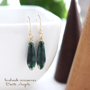 *+angelo+K14GF Czech daga-. one bead earrings (p-123) green black simple titanium resin earrings 