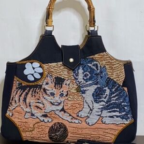 セール中☆岡山ブラックデニム☆ゴブラン織☆トラネコ☆猫☆3wayバッグ