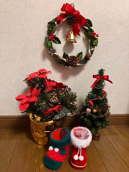 クリスマス飾り5点セット ツリー・リース・ポインセチア・ブーツ