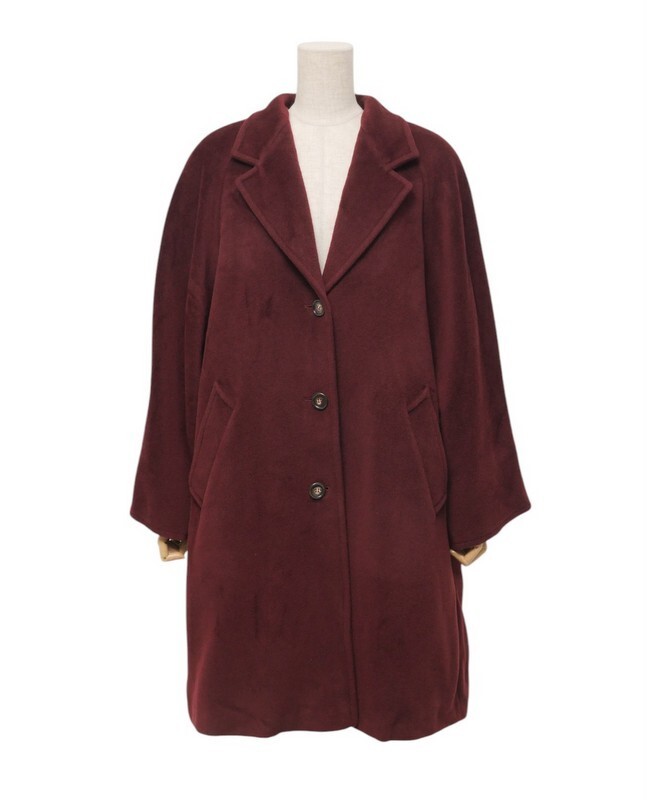 ラグジュアリーブランド【Max Mara】ウールのボルドー色のズボン 新品同様MaxMara オーバーサイズ ロングコート 40 ボルドーカラー