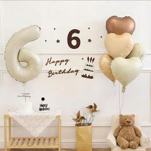 ⑪ 6歳 誕生日 飾り ブラウン系 風船 ハート 赤ちゃん 子供