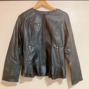 ラムレザー 羊革 レザージャケット レディース フリル 革ジャン