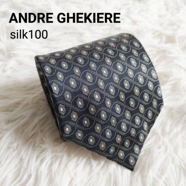 ANDRE GHEKIERE アンドレゲキエール ネクタイ メンズ ブラック 黒 総柄 シルク 絹