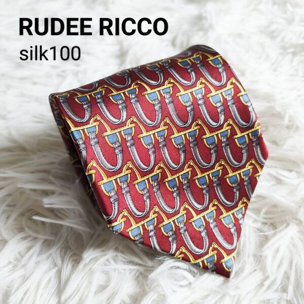 RUDEE RICCO ネクタイ メンズ ワインレッド 総柄 シルク 絹 レトロ