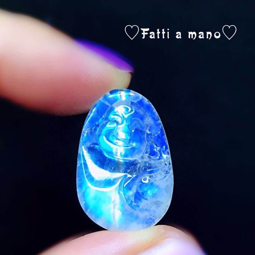 Free shipping from the UK Blue Moonstone Hotei Hand-carved Lucky Charm Blue Sealer Handmade Good luck charm Natural stone, Pendant Top, charm, Colored Stones, Moonstone
