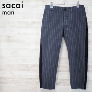 Sacai man 15SS サイドテープ アンクルパンツ-1 サカイ メンズ スラックス ストライプ クロップドパンツ グレー