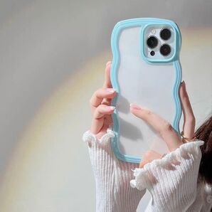 ☆ウェーブケース☆ iPhone12背面クリア 2重構造 ブルー