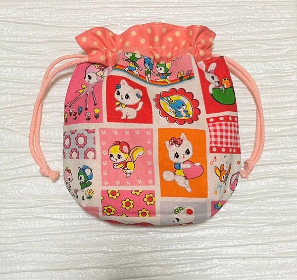 ハンドメイド 巾着ポーチ ハニーチューン レトロアニマル ハンドメイド