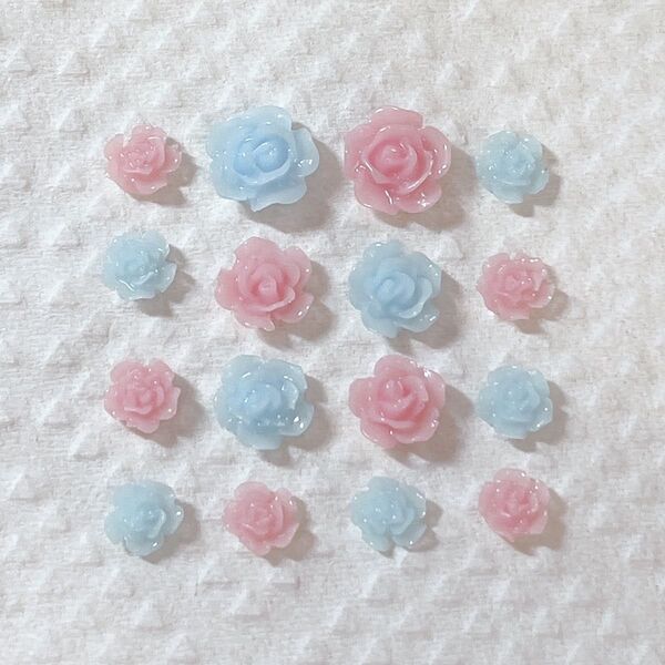 水色×ピンク 薔薇 ネイルパーツ 16個