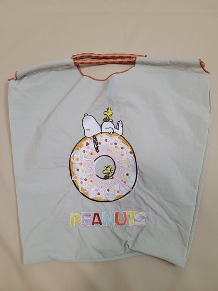 刺繍ロープエコバッグ(うすいグレースヌーピーM)ショルダーベルト付き