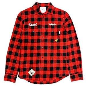 正規品■DOWBL (ダブル)×MARK GONZALES(マークゴンザレス)ブロックチェック柄 ネルシャツ赤黒42・S