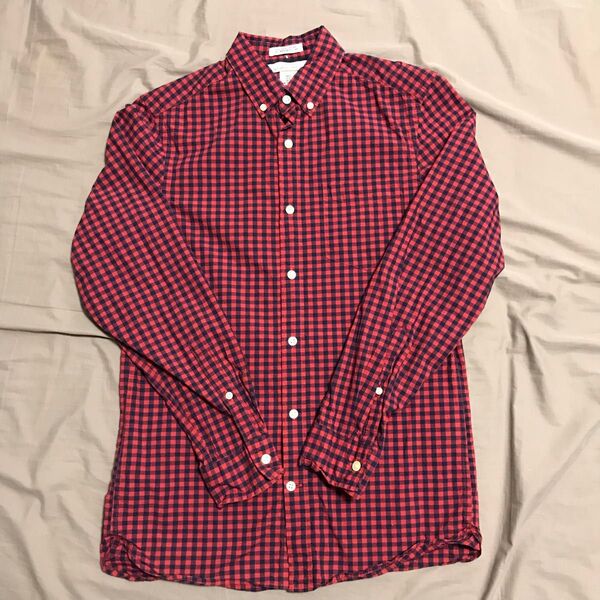 H&M エイチ&エム ブロックチェックシャツ メンズ XS 長袖 ギンガムチェックシャツ ユニセックス 赤 レッド チェックシャツ