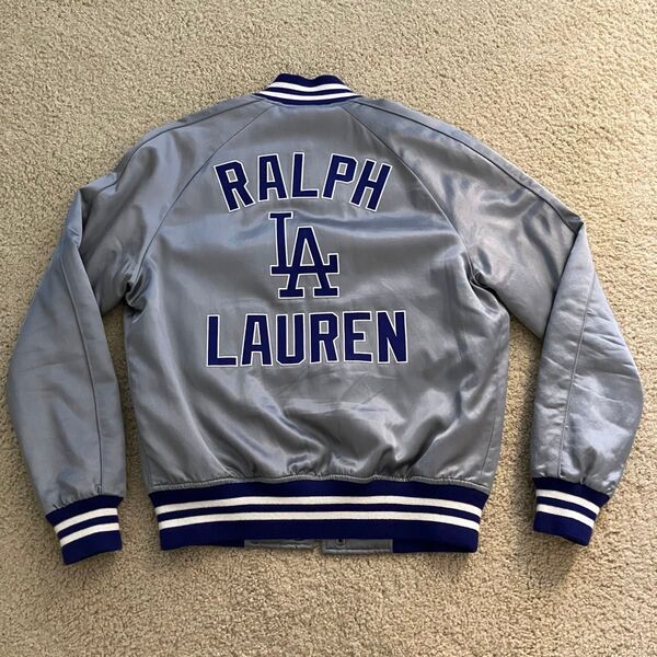 中古 S ポロ ラルフローレン MLB ドジャース サテンジャケット グレー POLO RALPH LAUREN DODGERS