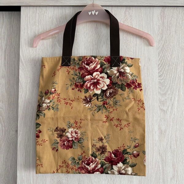 ハンドメイド 花柄トートバッグ(マスタード)