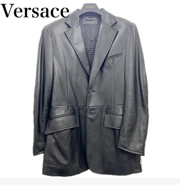 本革 ブラック レザー Versace ヴェルサーチ ジャケット イタリア製 アウター メンズ レザージャケット M