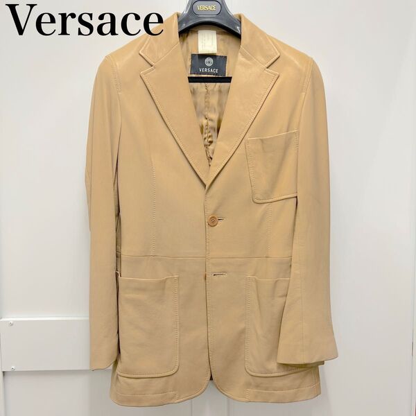 ジャケット レザー Versace ヴェルサーチ 上着 アウター ヴェルサーチ テーラード ブラウン 本革 テーラードジャケット